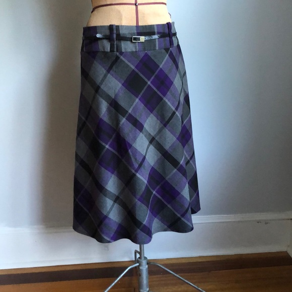 NYCC Plaid Yoked A-Line Below Knee Skirt - Picture 1 of 9